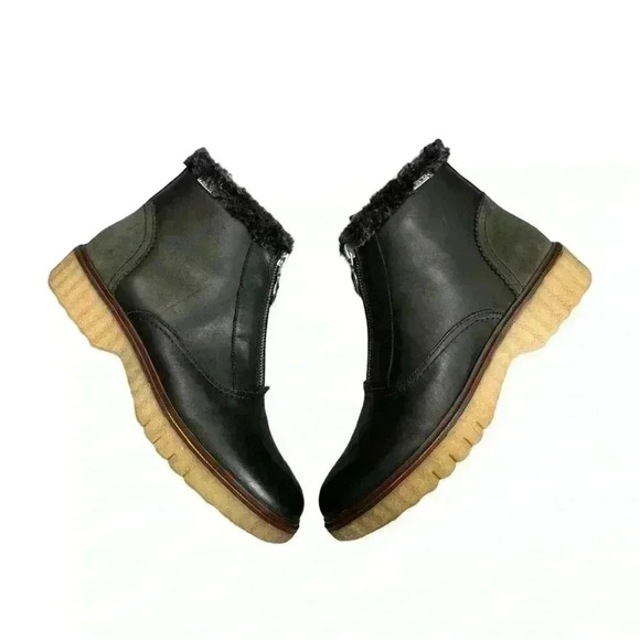 Pikolinos Leather Chelsea Boots Zip Up Faux Fur Trim In Black NWOT - Picture 6 of 12